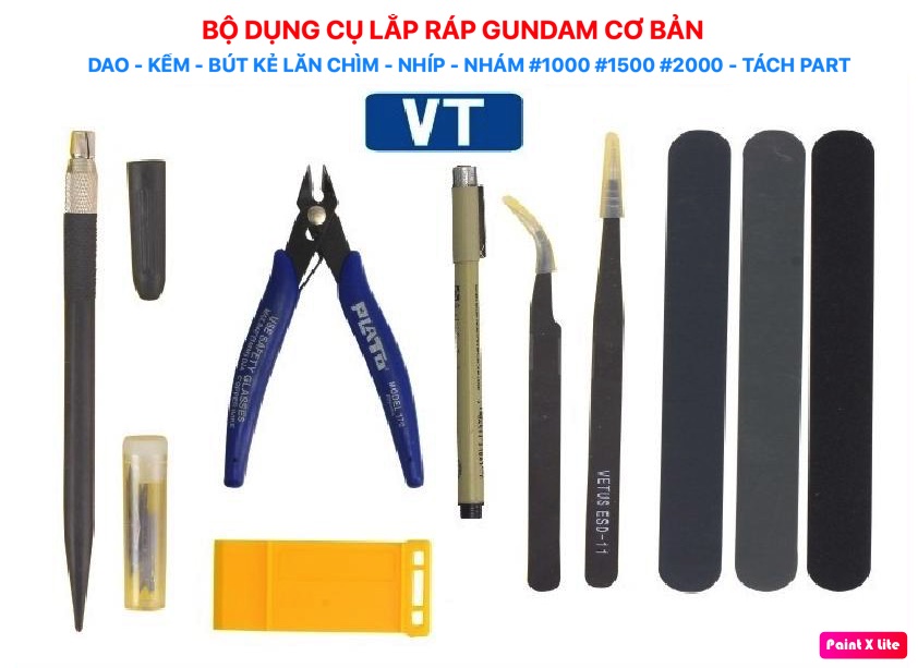Bộ dụng cụ lắp ráp mô hình gundam sd hg rg mg pg - kềm - bút kẻ lằn chìm - dao - nhíp - nhám - tách part cơ bản dành cho người mới