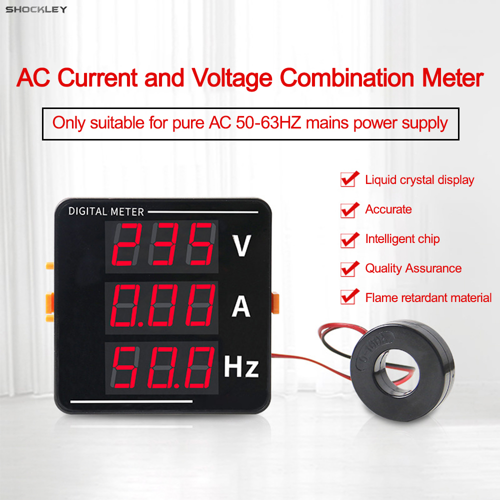 Shockley AC Voltage Current Display Meter AC 50-500V Frequency Meter Multifunction LCD Digital Display Ammeter Voltmeter