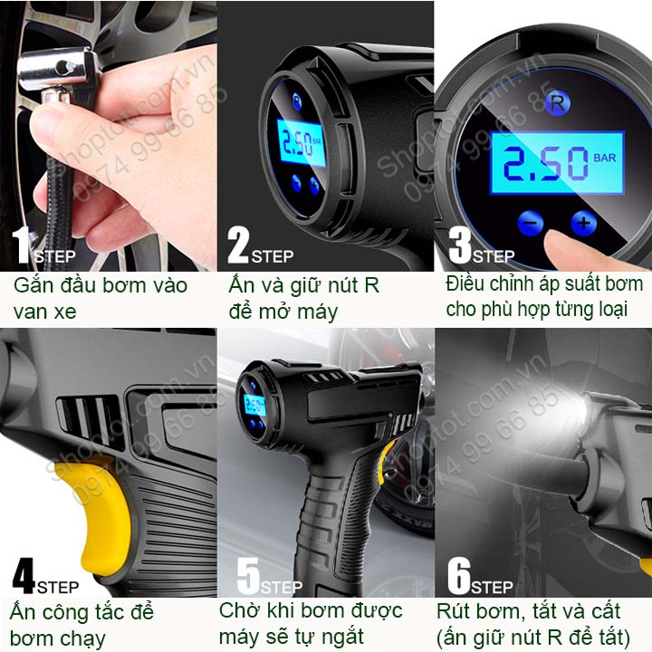 Máy bơm lốp ô tô đa năng thông minh màn hình kỹ thuật số CZK3665, loại cắm điện hoặc dùng pin sạc tùy chọn