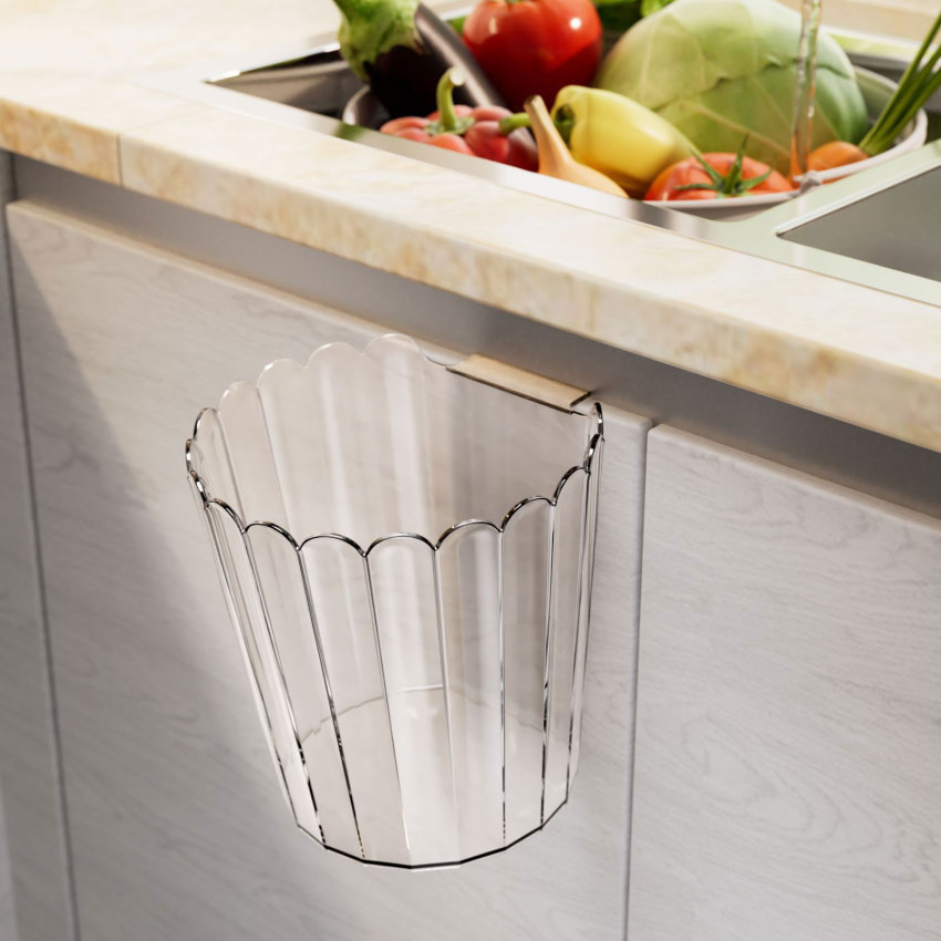 Kitchen Hanging Trash Can Desktop Clutter Collection Basket Cabinet Wall Mounted Garbage Bin Container Household