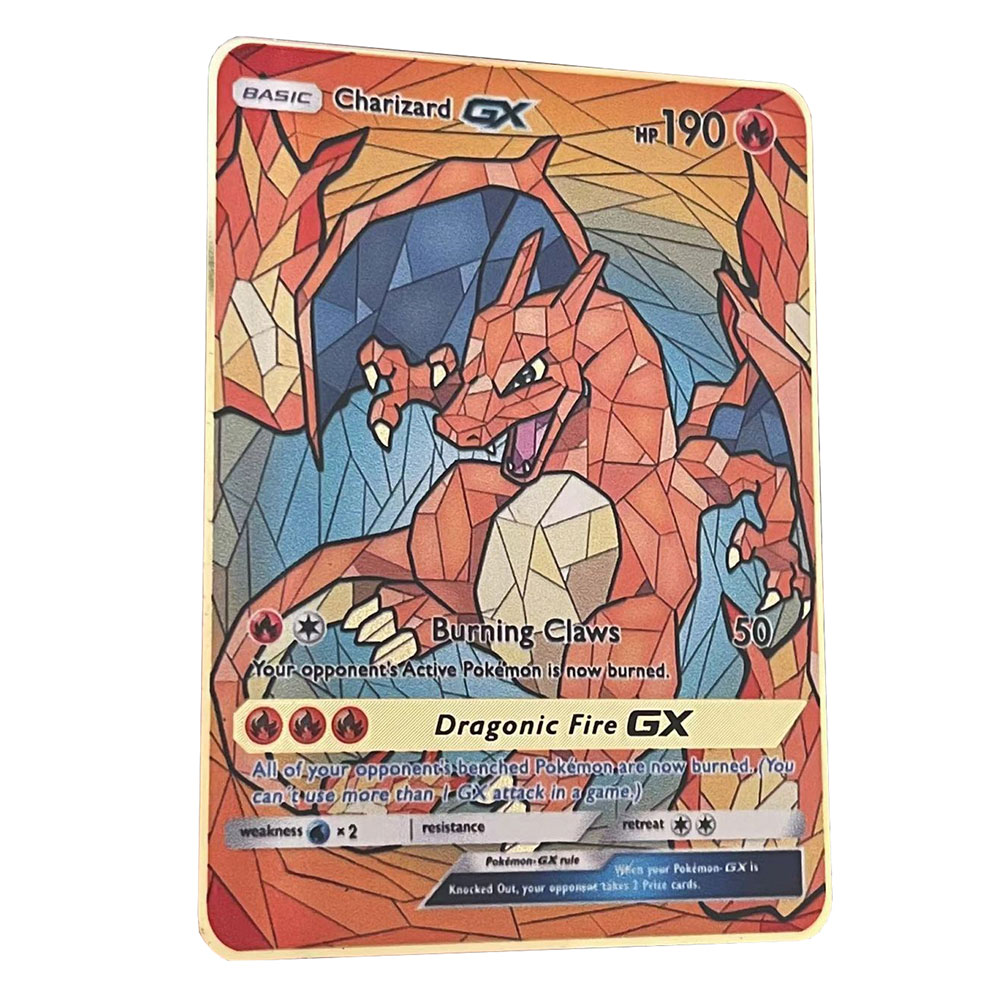 Yibei Fairy Tale Toy CityCharizard GX Golden Pokemon Cards in English  Iron Metal Pokmo Letters Kids Gift Collection Cards Rainbow | Daraz.com.bd