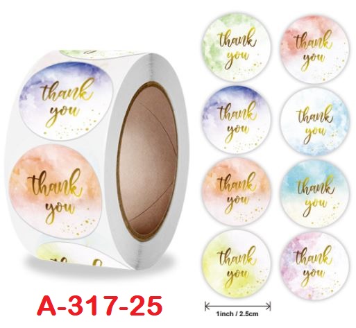 Cuộn 500 miếng dán Sticker "Thank You" - 8 styles (đường kính nhãn dán 2,5cm)