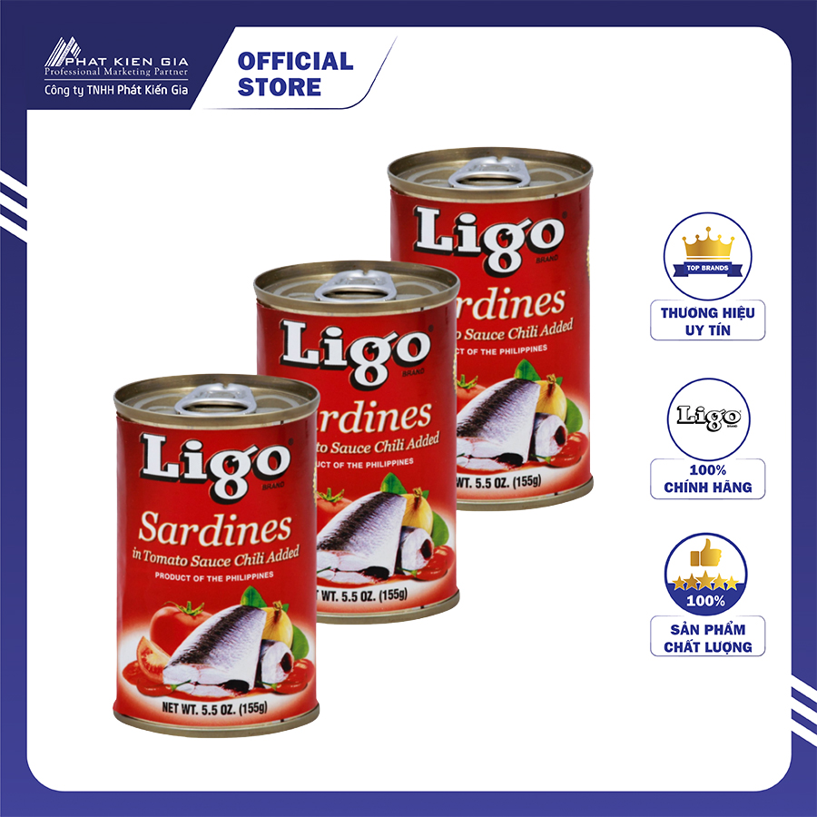 COMBO 3 Hộp Cá Mòi Sốt Cà Vị Ớt Cay Ligo 155g (Thương Hiệu Mỹ - SX Philipines)