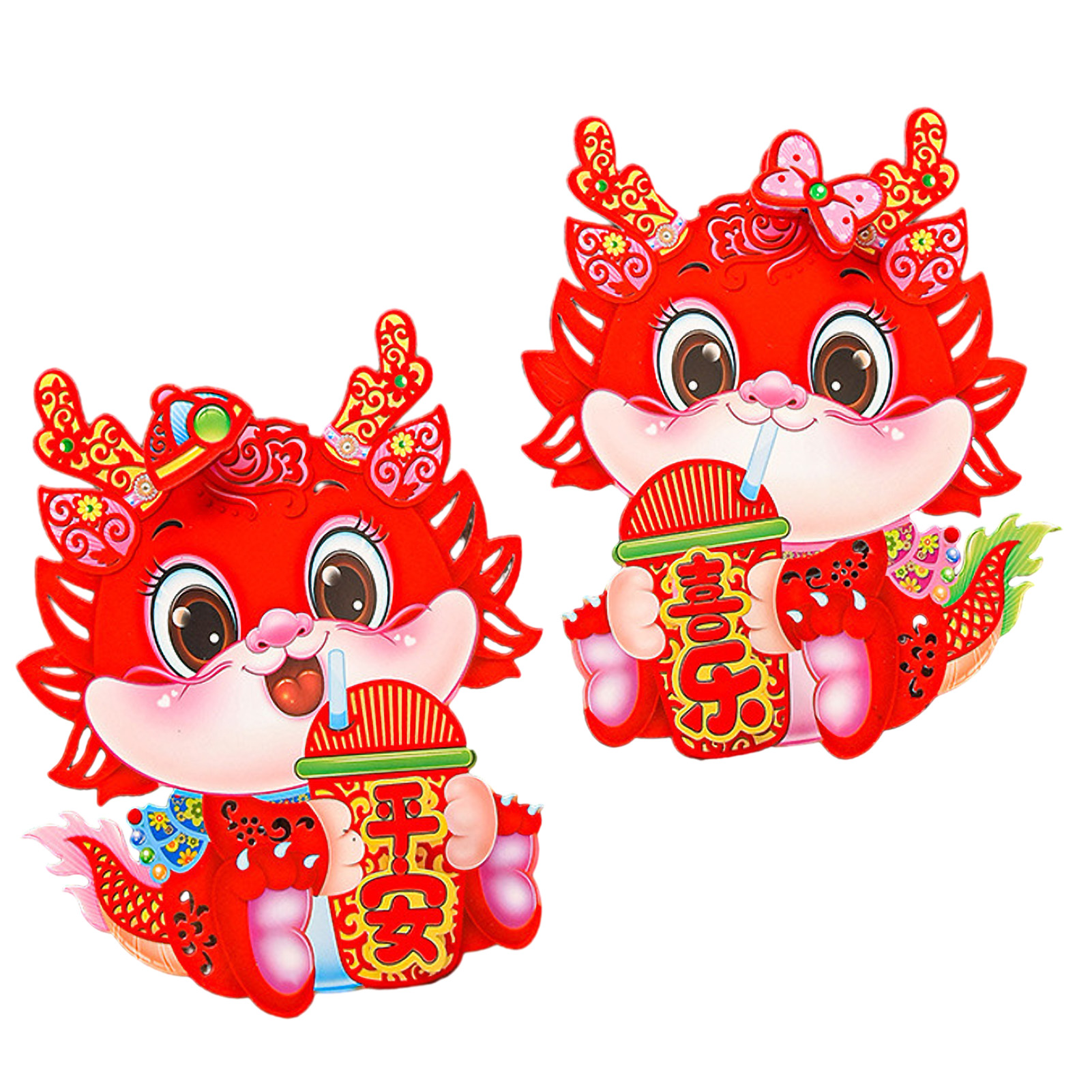 [Tiema] 1 Pair 2024 CNY Door Sticker Year of the Dragon Waterproof 3D