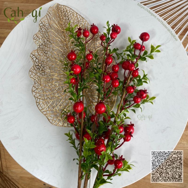 CÀNH ĐÀO ĐÔNG CAO CẤP DÀI 100CM 12 NHÁNH QUẢ