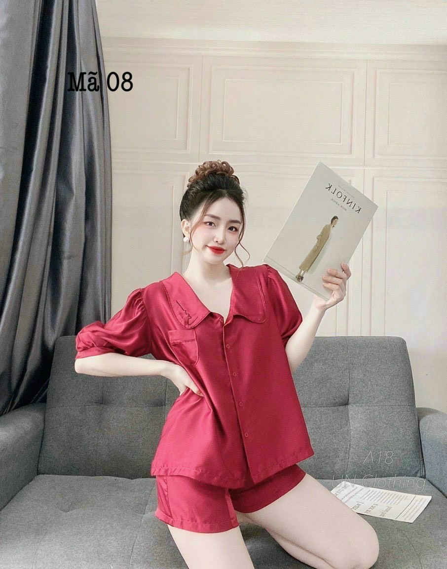 Bộ đồ ngủ pyjama lụa đùi sarah ht sang trọng nhiều màu chất liệu satin mềm mát