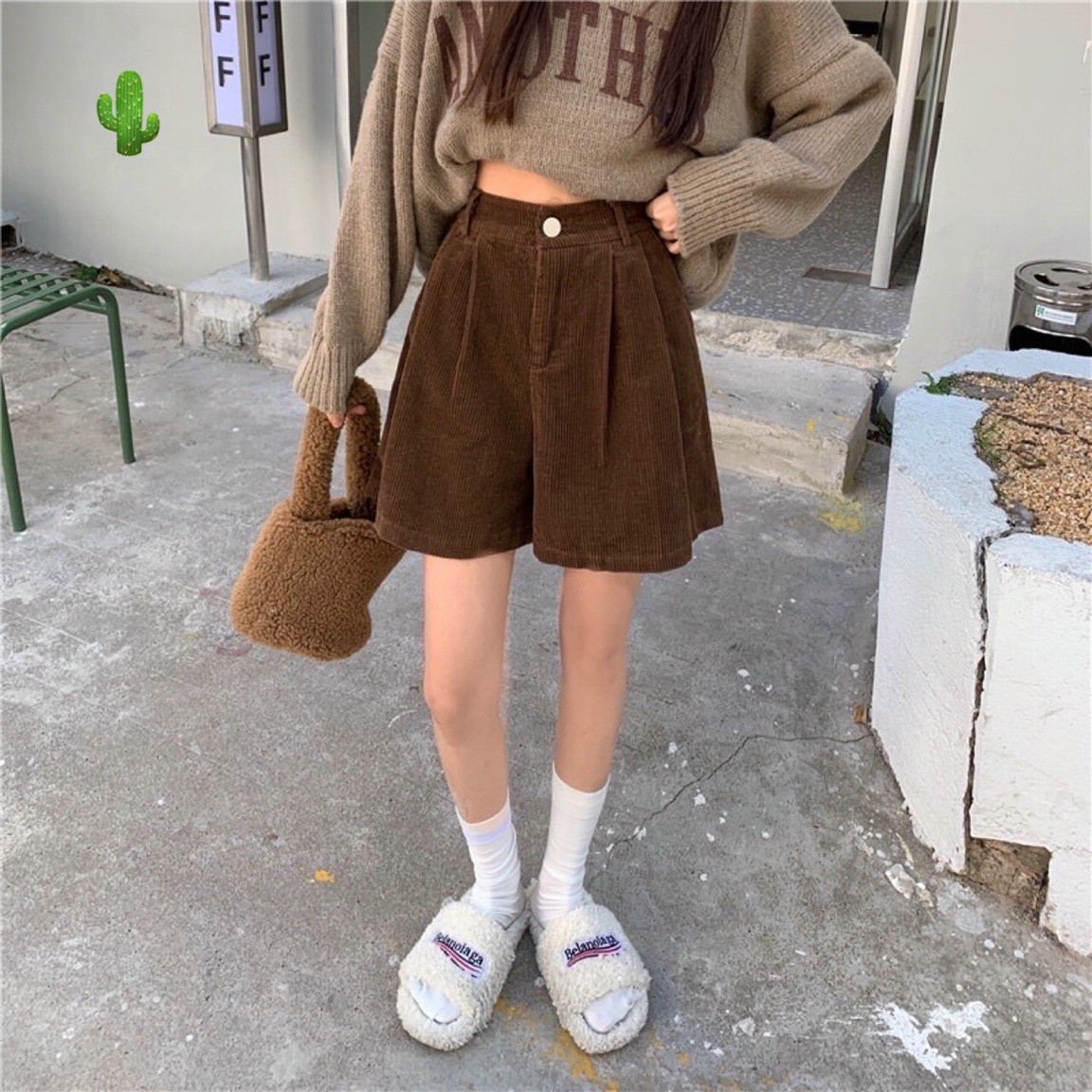 Quần thun gân nhung dày mịn phối nút gài hot ttpk0337