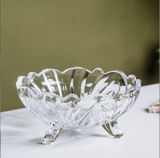 Drive carrying case fruit, candy. Glass 3 feet high-grade, transparent glass, novel designs-dining table accessories for your family