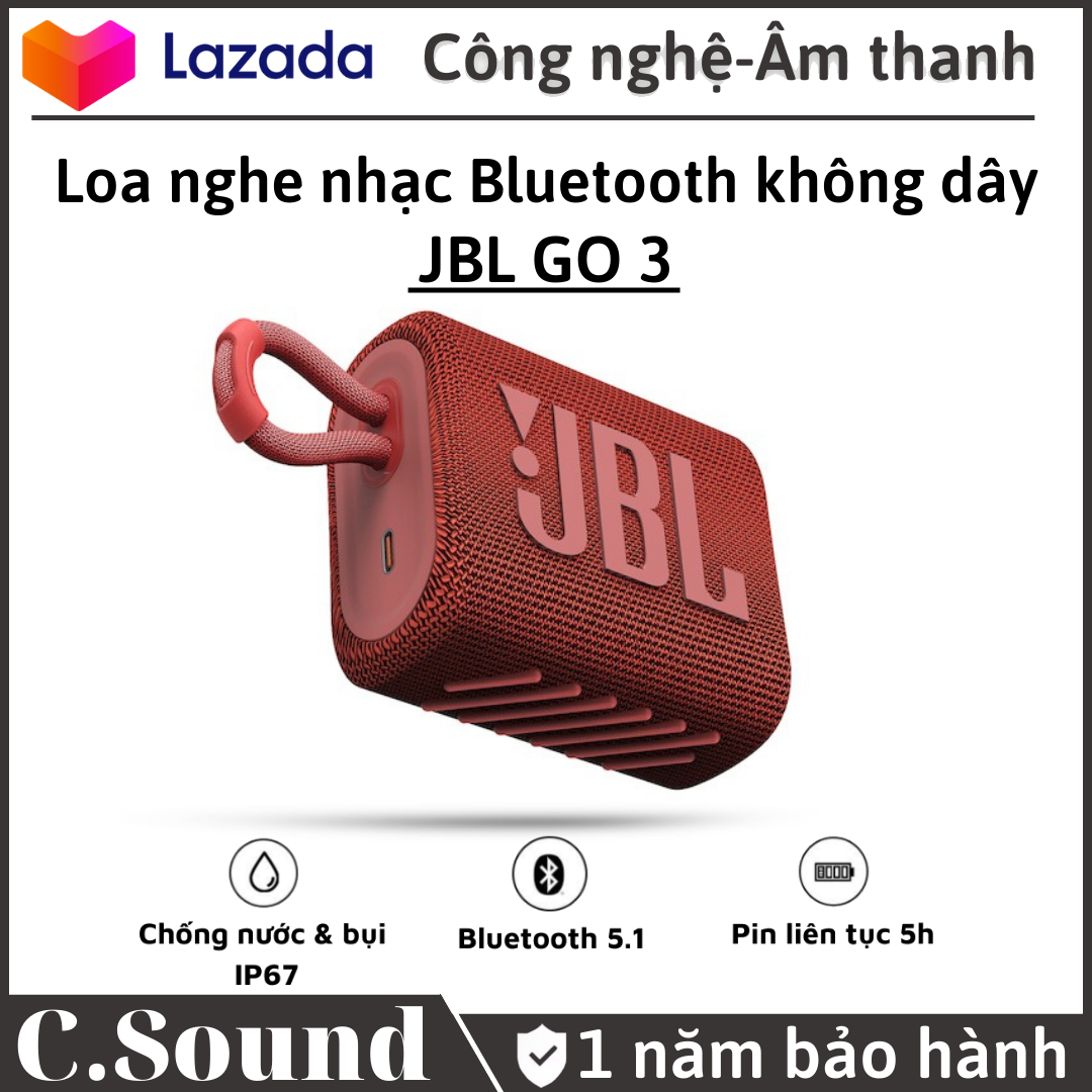 Loa bluetooth jbl go 3, loa nghe nhạc chống bụi chống thấm nước chuẩn ip67 công suất lớn 4.2w, bảo hàng 12 tháng