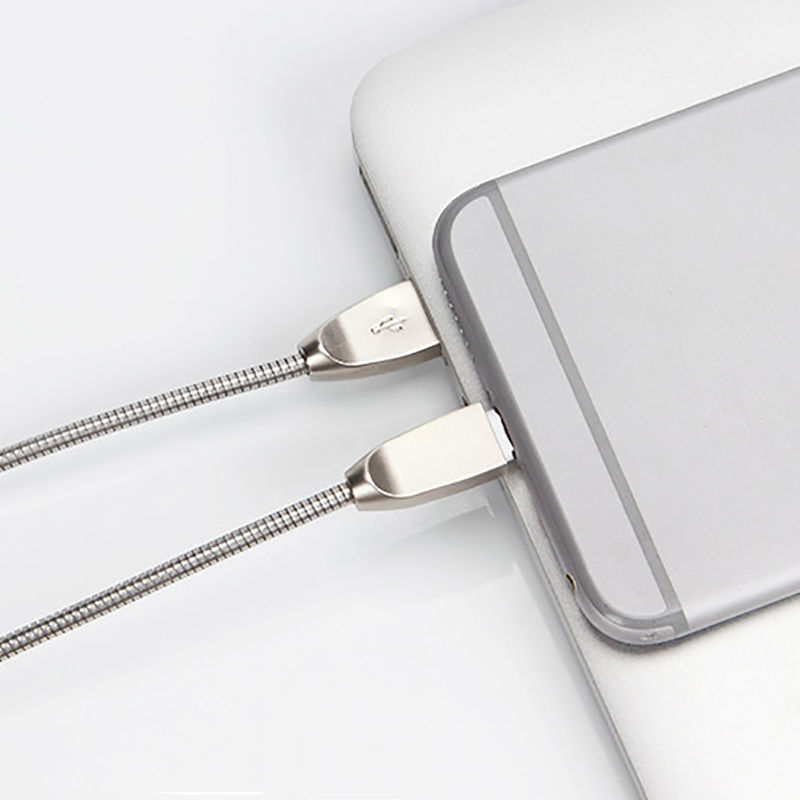 DISOUR Metal Spring Data Charging Cable USB Type-C Lightning Micro-USB Fast Charger Cable Strong Protection For iPhone Xiaomi Huawei Samsung