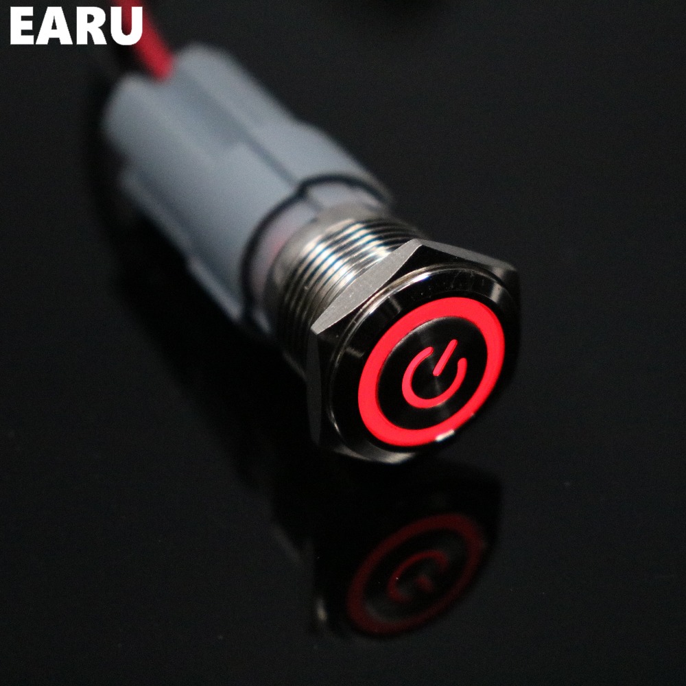 【TrendGlobe】16mm Metal Stainless Steel Momentary LED Horn Push Button Switch 5V 12V 24V 110V 220V Waterproof Car Auto Engine PC Power Start. 