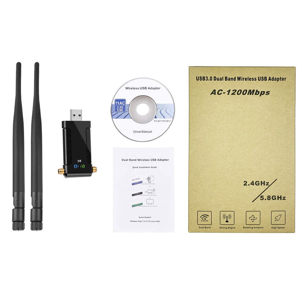 1200Mbps Wireless Adapter 2.4GHZ 5.8Ghzg RTL8812 USB3.0 Dongle 802.11Ac