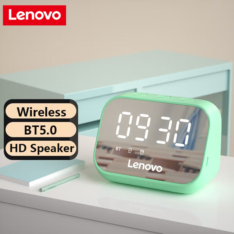 Lenovo TS13 Bluetooth Speaker Wireless Bluetooth Music Player Digital clock Mirror Screen Digital Alarm Clock Multifunction LED Table Clock 3D Surround Portable Mini Bass Stereo Subwoofer