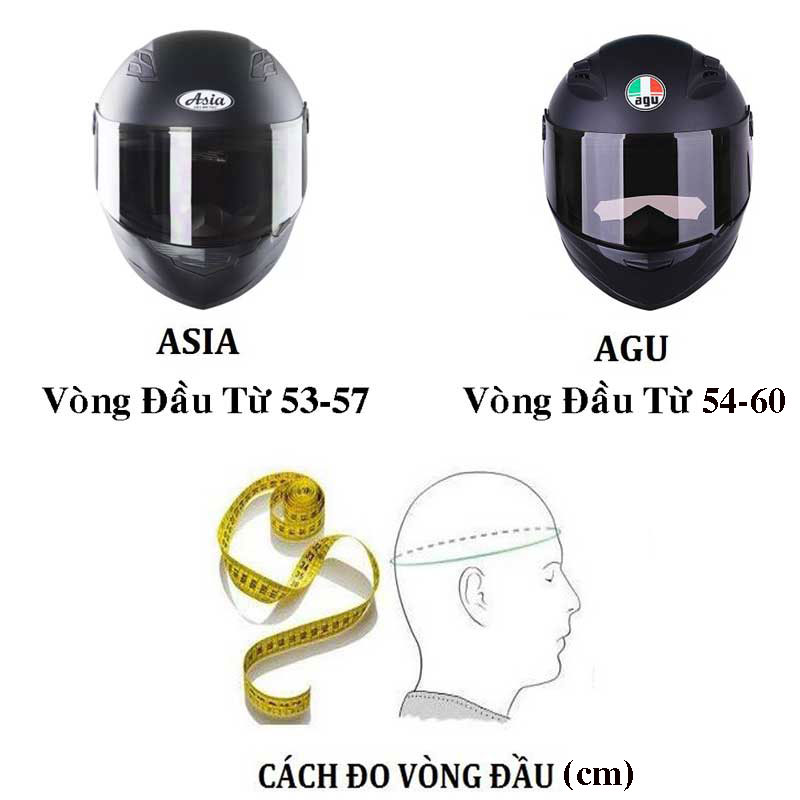 Mũ Bảo Hiểm Fullface Agu Nhiều Tem Lựa Chọn -  Bảo Hành 12 Tháng