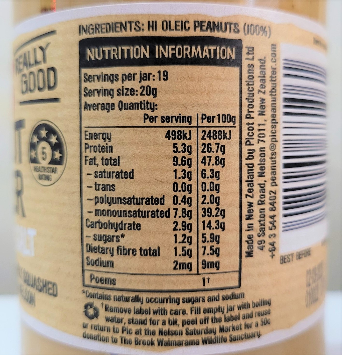 [LỌ LỚN 380g - NẮP ĐEN] BƠ ĐẬU PHỘNG LẠT [New Zealand] PICS (No salt) Peanut Butter Crunchy (nvt)