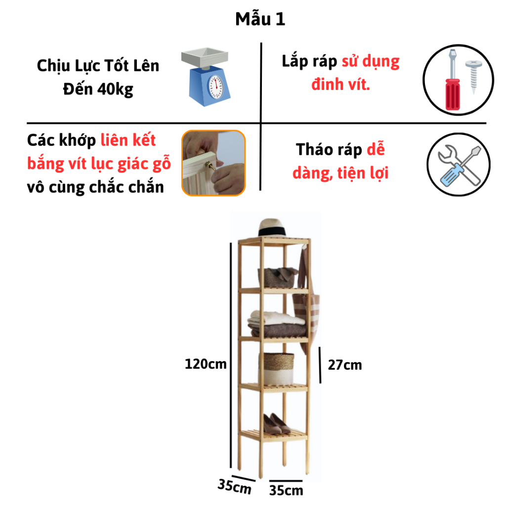 Kệ tab đầu giường Behomes 5 tầng, decor phòng ngủ