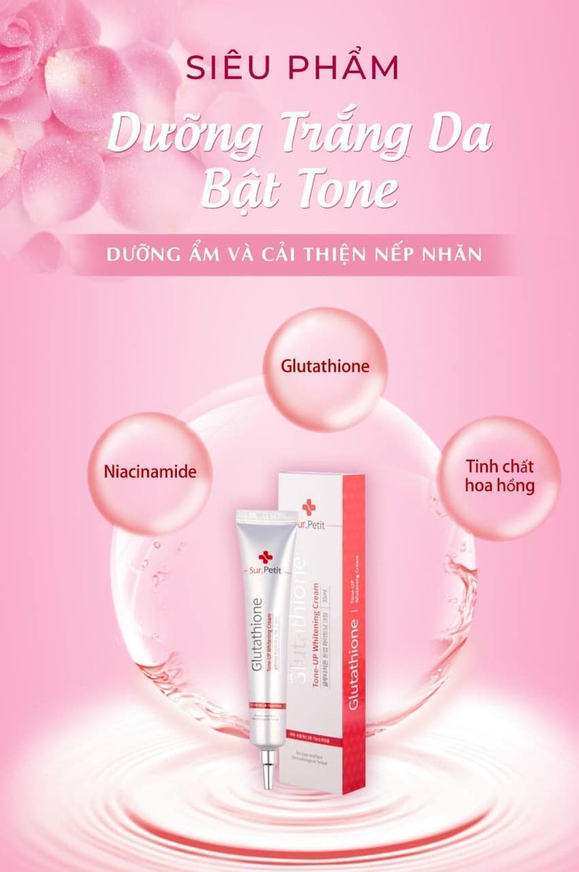Hoàn Tiền 8%]Kem dưỡng trắng chuyên sâu Sur.Petit Glutathione Whitening  Tone Up Cream