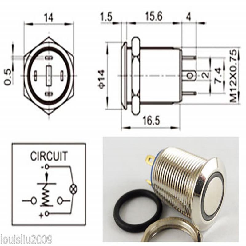 Metal Push Button w/ Annular 12V LED Indicator Green Latching Type