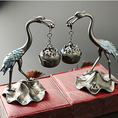 Lư đỉnh đốt hương trầm hình hồng hạc vừa đốt trầm vừa trang trí cực đẹp - Lư xông trầm hương đốt hương vòng bằng đồng