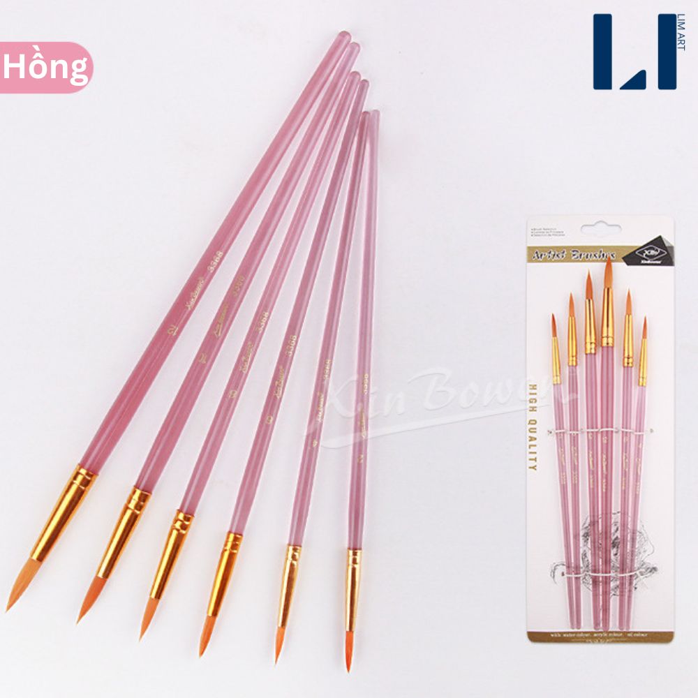 Bộ 6 cọ vẽ đầu nhọn màu trong suốt vẽ tranh, tô tượng, tô màu