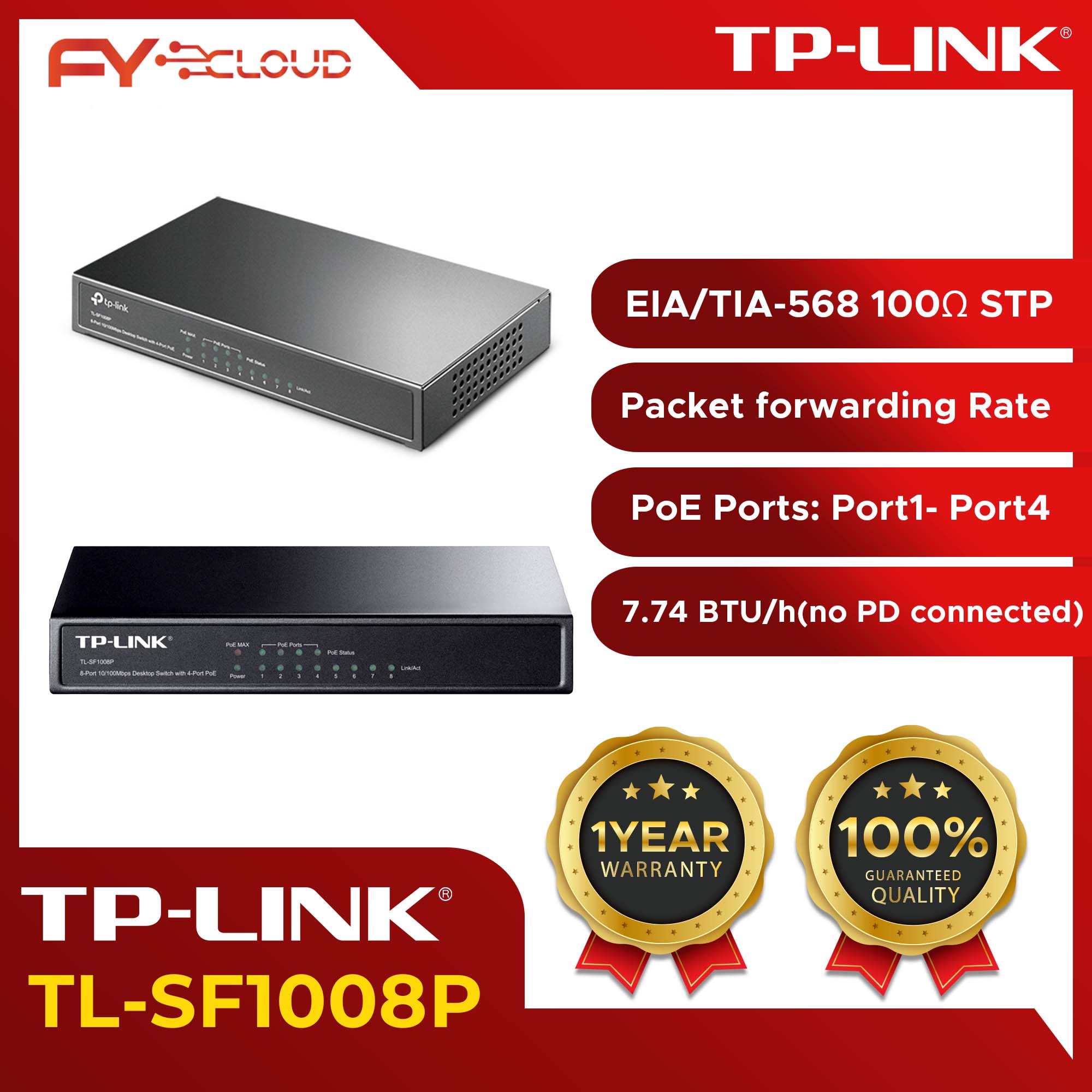 TP-LINK | SWITCH | TL-SF1008P | 8-Port 10/100Mbps Desktop Switch With 4 ...