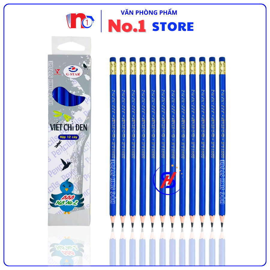 Hộp 12 Cây Bút Chì HB G-Star BBB, Thân Màu Xanh Dương, Vỏ Nhựa, Chuốt Không Gãy Vụn Chì - VPP No.1