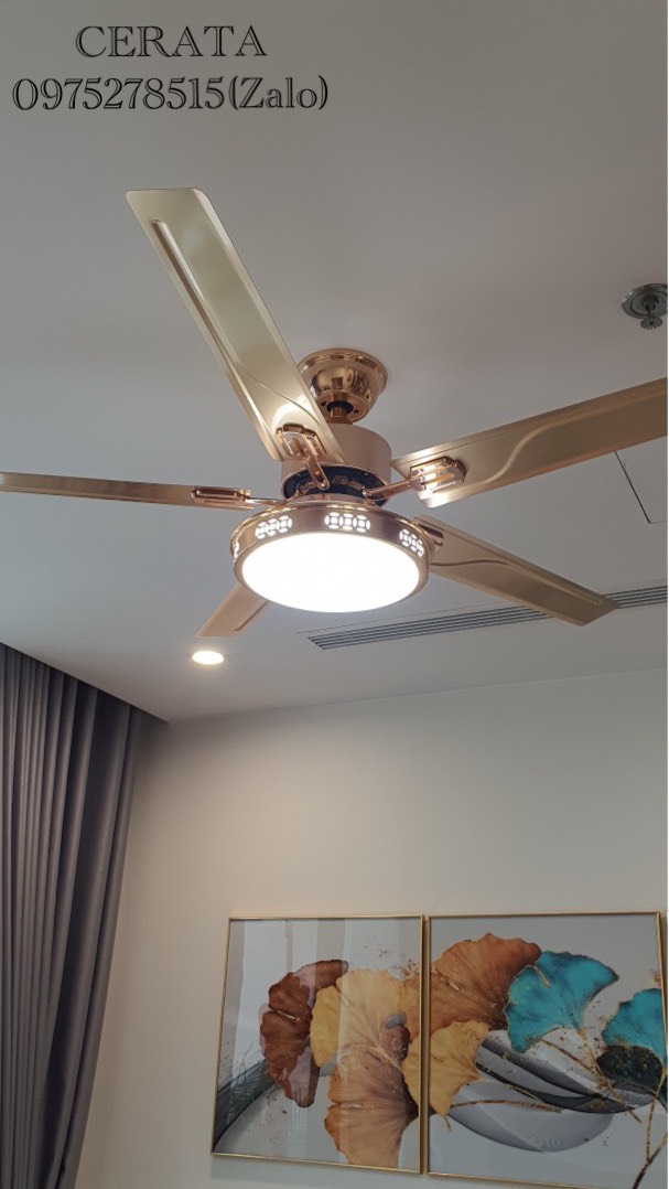 Ceiling fan bk6-gold Promax inverter copper core full control 6 level wind, 3 Mode LED lamp, fitting for any space such as living room, kitchen, bedroom, restaurant, cafe shop… [BH 3 years]