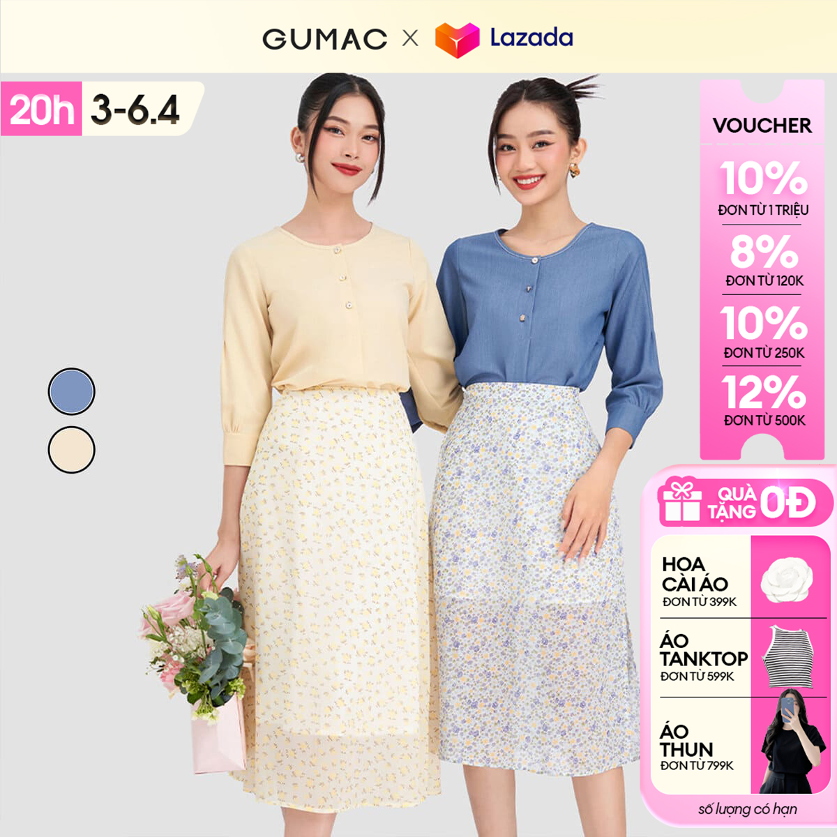 Áo kiểu tay chiết ly GUMAC AD03011