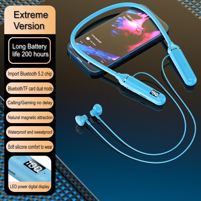 Sports Neckband Headphones Bluetooth Earphones Gaming LED Battery