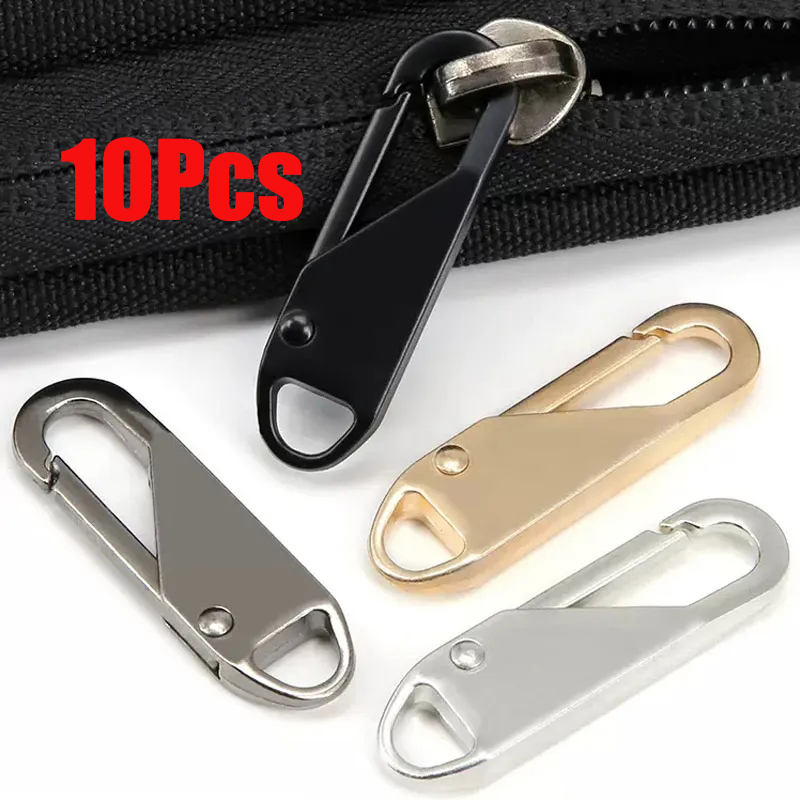 10 cái túi có khóa kéo kéo tab có thể tháo rời dây kéo khóa kéo kim loại thay thế đầu trượt dây kéo phổ thông