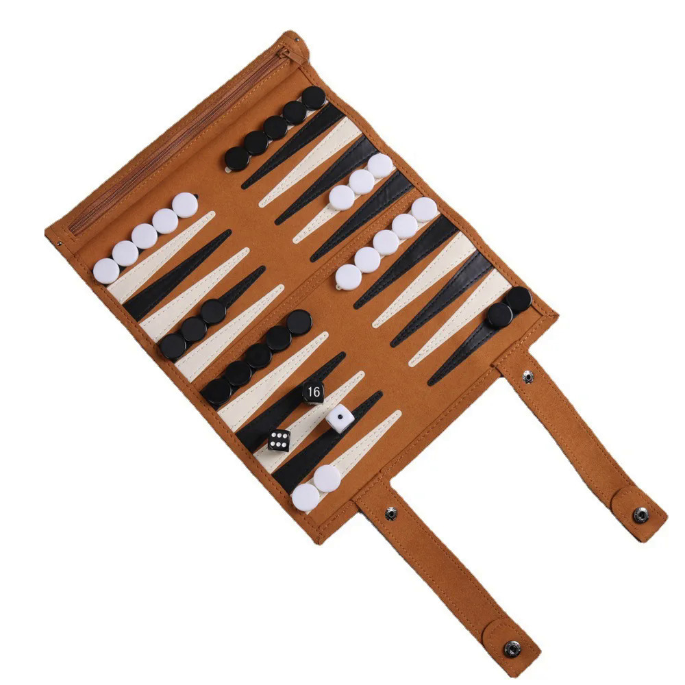 High quality Microfiber leather travel backgammon game roll-up board game