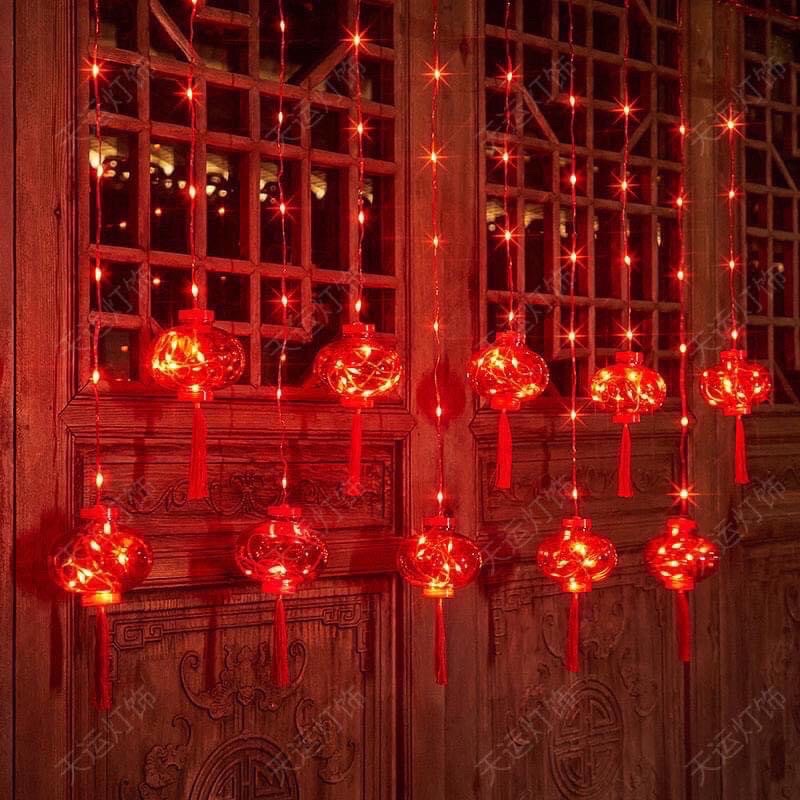 Đèn led rèm thả đèn lồng cắm điện trang trí. đèn lồng cắm điện tết