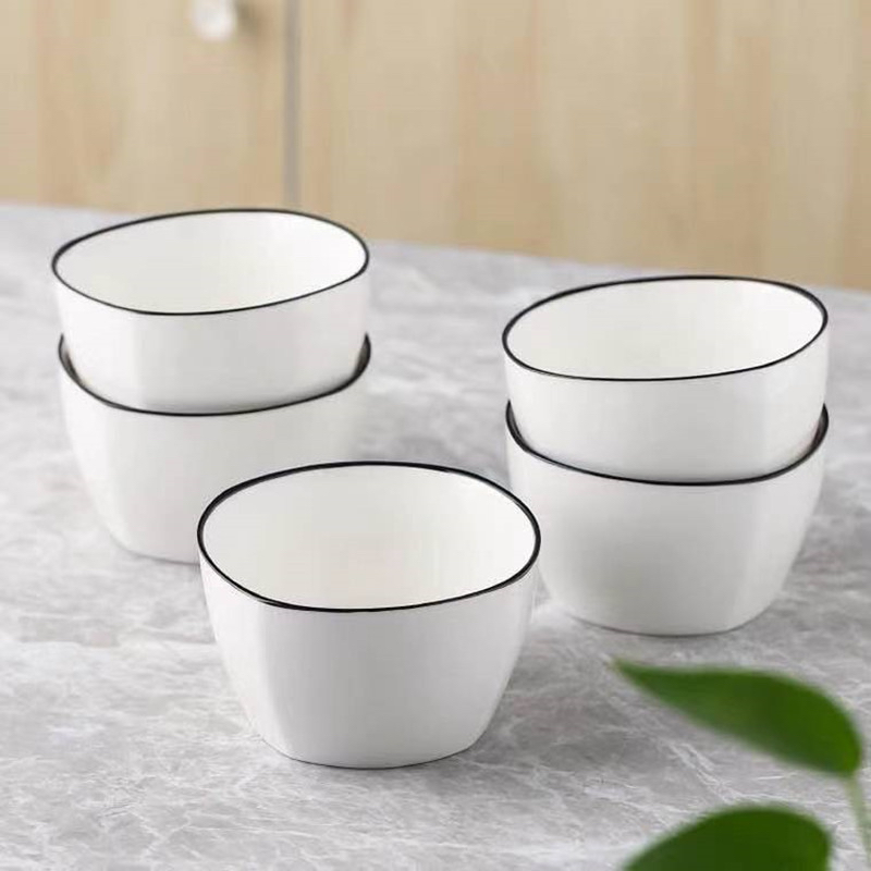 Chén sứ trắng viền đen cao cấp, chén ăn cơm , chén sứ cao cấp, chén trắng đơn giản.