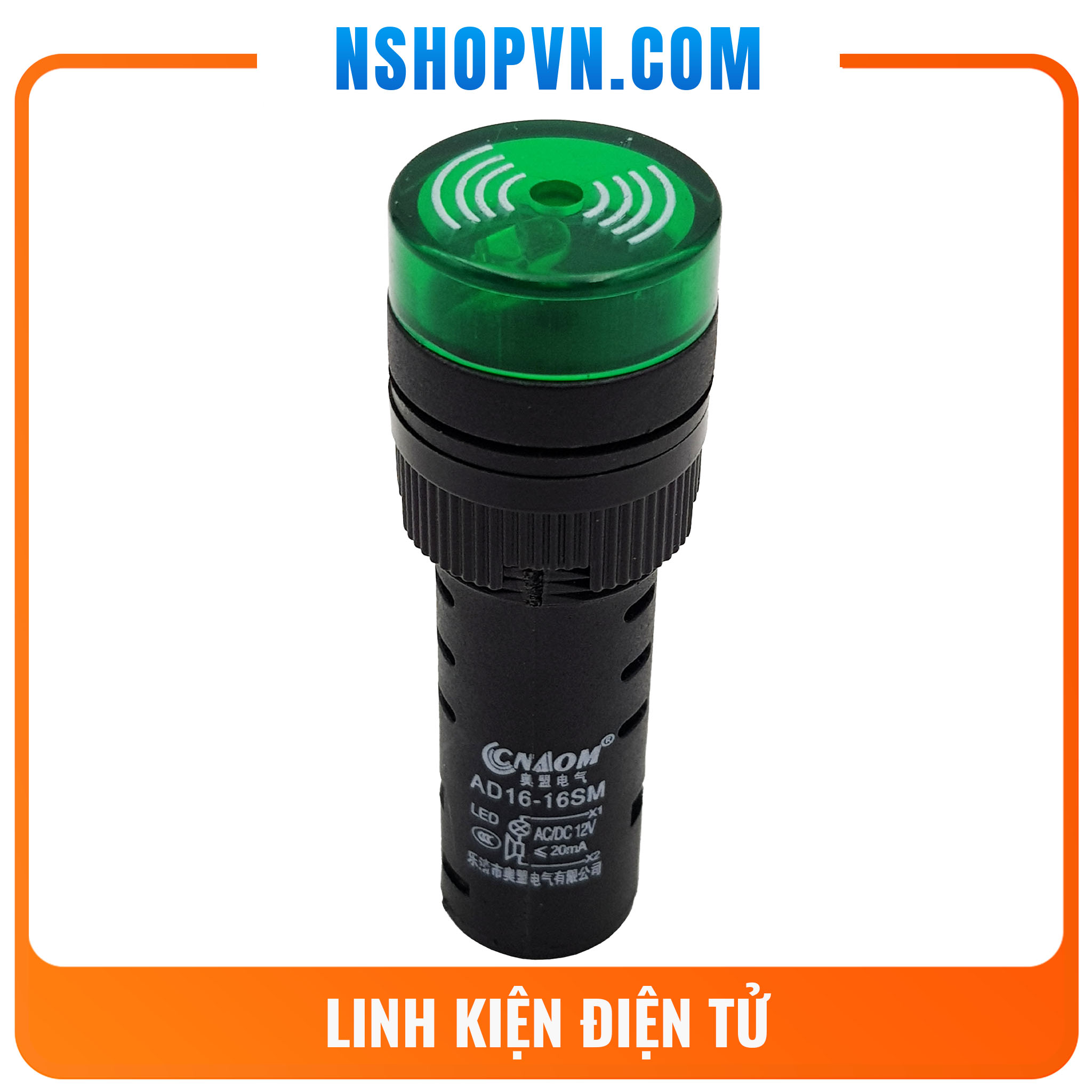 Đèn báo có còi ad16-16sm màu xanh 12v