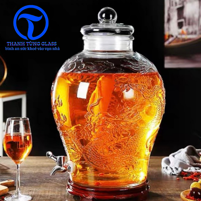 Bình ngâm rượu thuỷ tinh Chum Rồng 8 Lít
