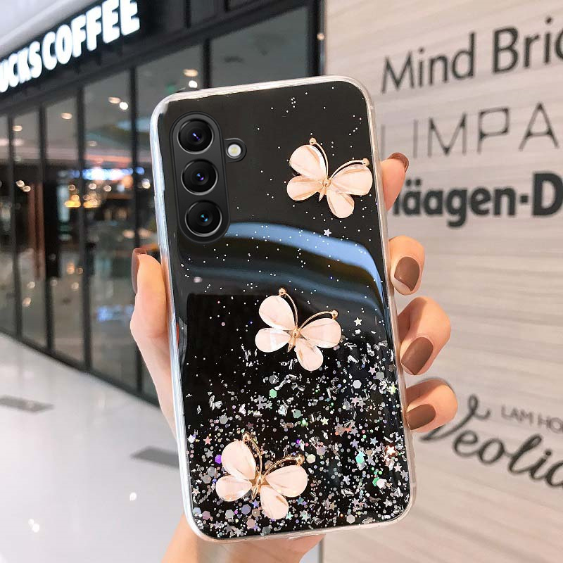 Phone cover Samsung Galaxy S24 FE 24 Ultra Back case Sparkling Star Moon Soft Silicone Transparent Butterfly Pattern Anti Drop For Samsung S24 Ultra Plus S24 FE Phone cases.