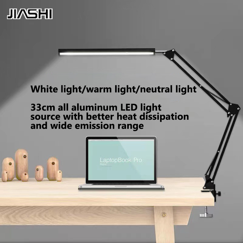 JIASHI Đèn bàn học tập gập cánh tay dài Đèn LED chiếu sáng để bàn Đèn kẹp