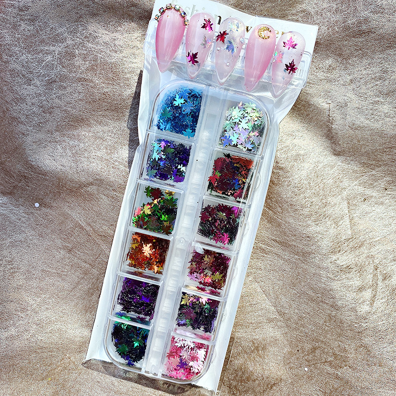 Set lá phong trang trí đồ nail - Sáng lấp lánh