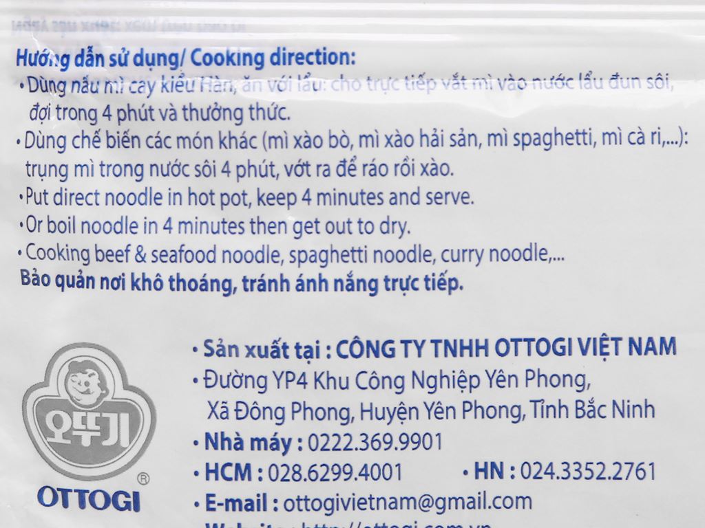 Mì không gói gia vị OttOgi gói 110g