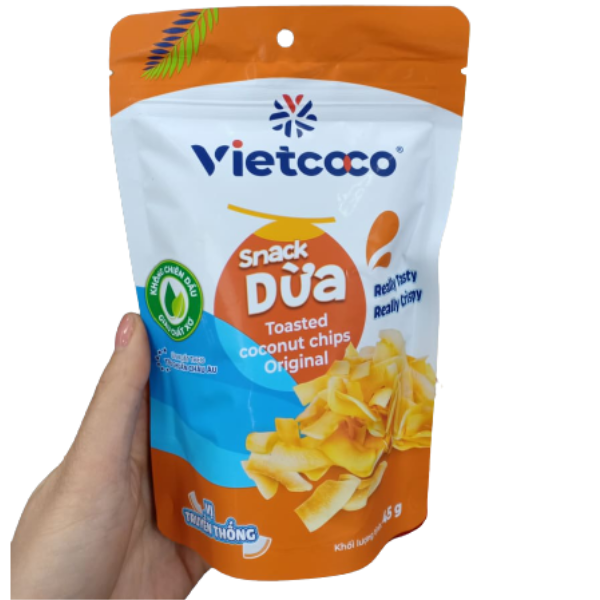 COMBO 5 GÓI DỪA NON SẤY DÒN VIETCOCO -ĐẶC SẢN BẾN TRE (TÚI 45 Gram)