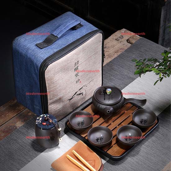 [SG Stock] Portable Tea Set, Zisha Tea Set, Handmade Purple Clay Teapot