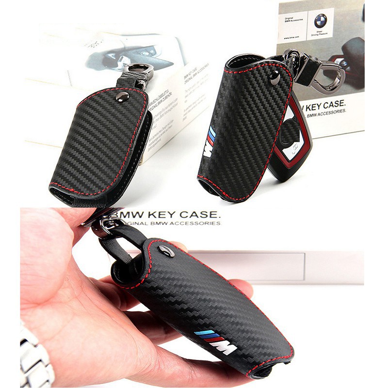 [Ous] Bao chìa khóa xe hơi bằng da cho BMW 525 325 320 E60 E70 E71 E82 E90 E92 e87 Z4 X1 X5 X6 Kiểu sợi Carbon mới 7 Series Kệ giữ đồ bọc chìa khóa Contro điều khiển từ xa