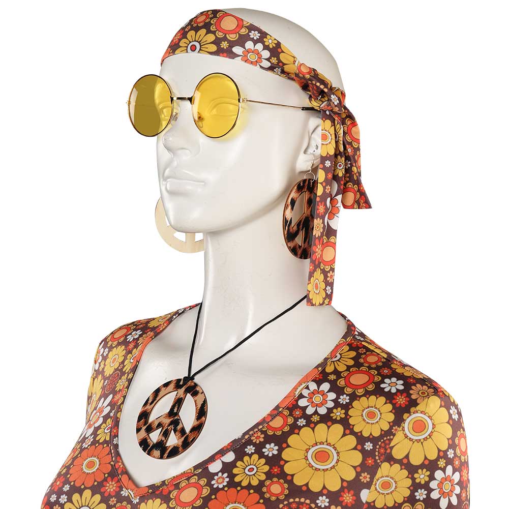 In Stock Women Retro 60s 70s Hippie Cosplay Costume 7Pcs/Set Disco