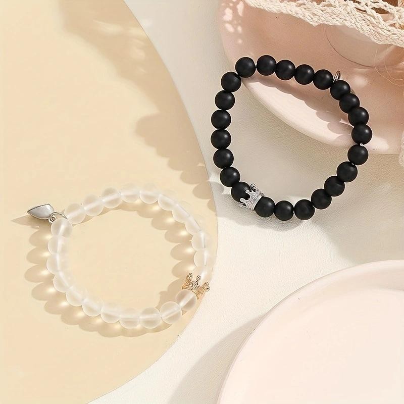 2Pcs/Pair Love Men and Women Luminous Couple Bracelet Romantic Love Beads String Love Luminous Crown Bracelet Gifts. 