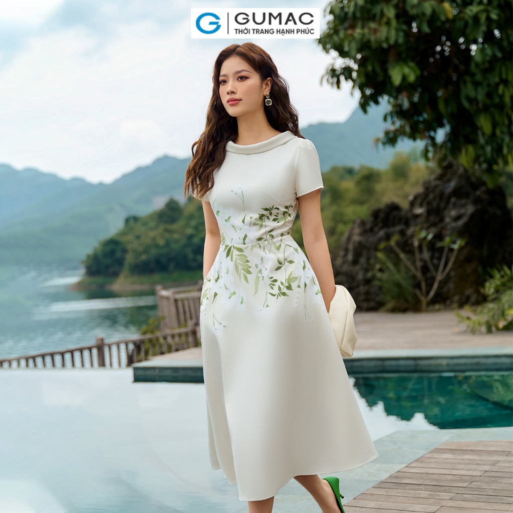 Đầm A cổ cách điệu thời trang GUMAC DE04042
