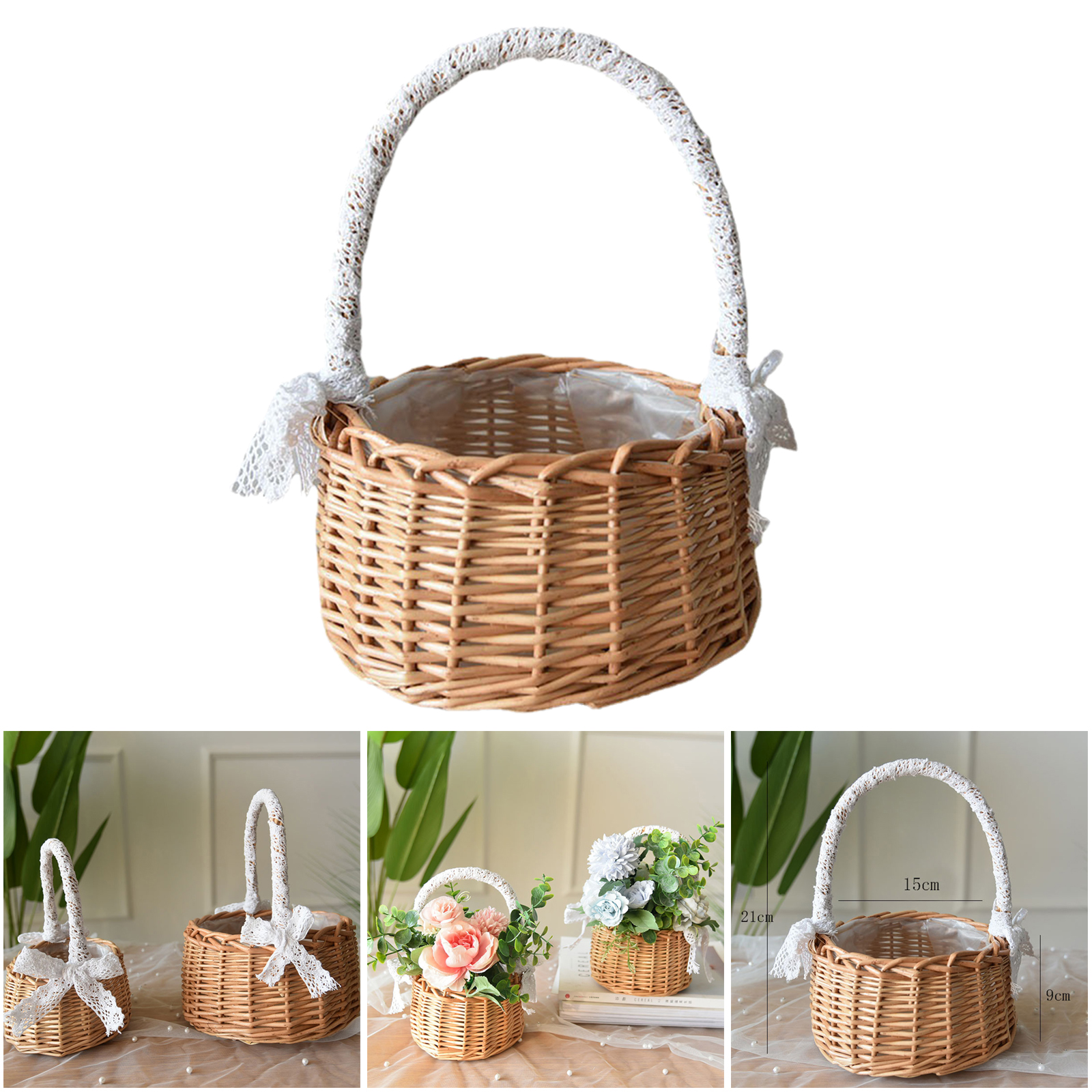 Baoblaze Rustic Handmade Rattan Storage Basket Wedding Flower Wicker Plant Holder