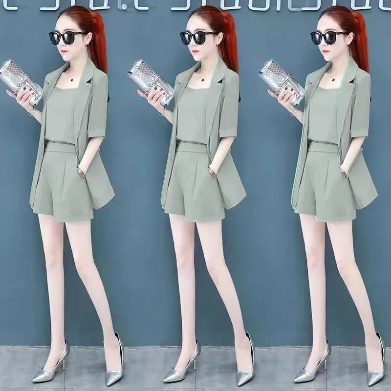 3pcs/set Women's Summer Slim Tops and Shorts Three Piece Set