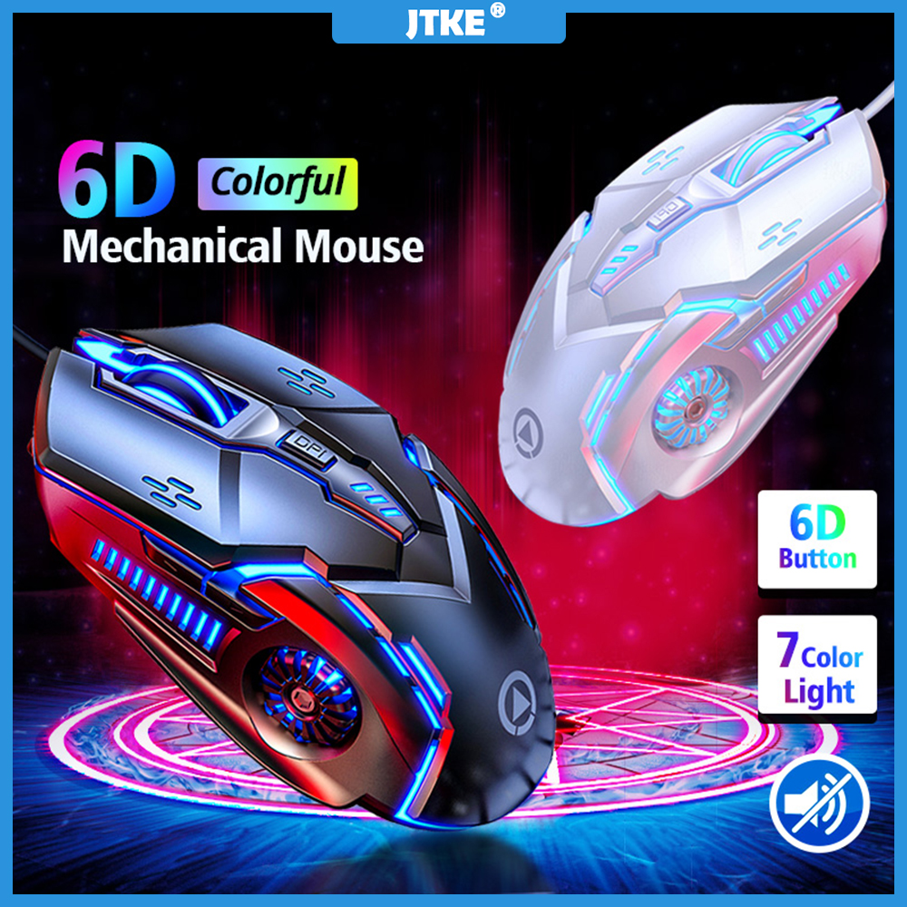 JTKE Chuột chơi game 7 Đèn nền màu USB có dây im lặng 3200dpi chuột cho máy tính xách tay PC