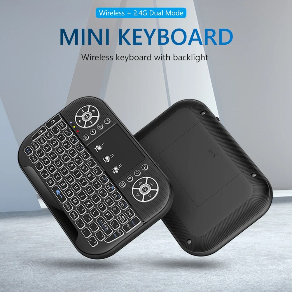 Jomaa Mini 2.4G Bàn phím không dây đèn nền bàn phím bluetooth với bàn di chuột bàn phím bluetooth cho máy tính để bàn Bộ giải mã TV thông minh