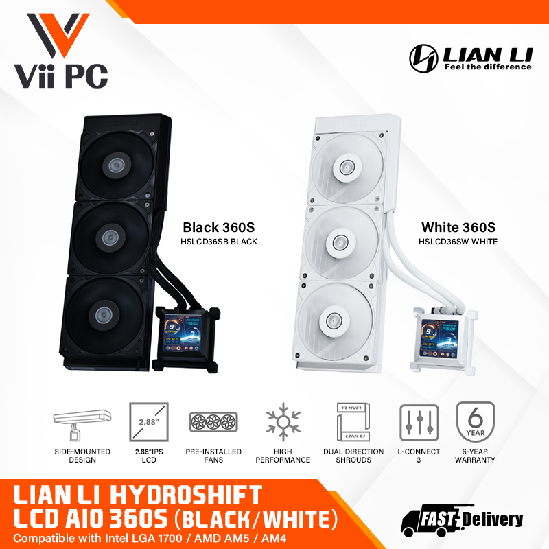 LIAN LI HYDROSHIFT LCD 360TL BLACK / WHITE 360MM AIO LIQUID COOLER